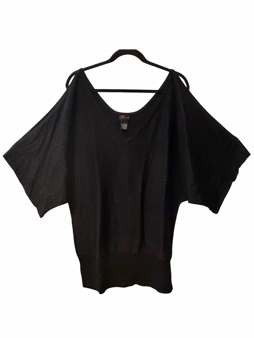 Vintage Torrid 3X Black and Silver Metallic Cold-Shoulder Wide Dolman Sleeve
